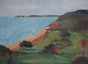 Peinture de Meryl QUIGUER: Golf de Pléneuf-Val -André. Vue sur le 11 et 12