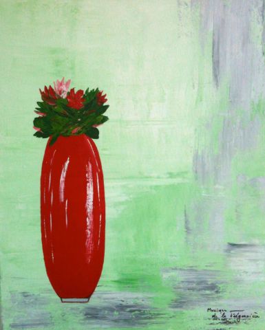 le vase rouge - Peinture - Monique De la FREGONNIERE