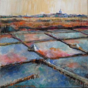 Peinture de Meryl QUIGUER: Marais salants- vue sur Batz