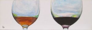 Peinture de annie massollo: Dégustation du Vin Nouveau. Rouge ou Rosé ?. 60x20cm