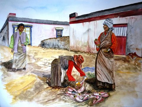 SCENE TIBETAINE - Peinture - Fredlan SCENE TIBETAINE - Peinture - Fredlan