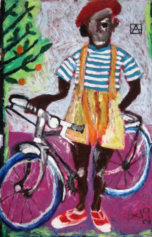 Garçon et sa bicyclette - Peinture - Anna Demadre-Synoradzka