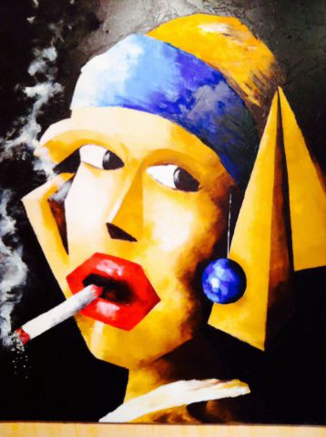 La jeune fille geometrik a la cigarette - Peinture - Coltrane56
