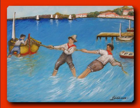 retour des pêcheurs - Peinture - Jackie MAIRE