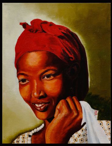 Jeune fille au foulard rouge - Peinture - rasplus