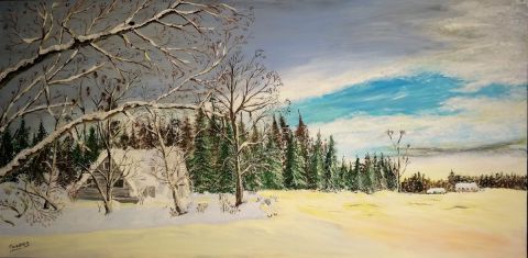 L'artiste Viviana - maison dans paysage enneigé au Canada 