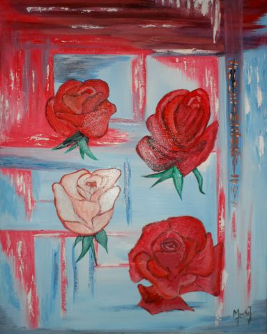 Quatre roses - Peinture - Jacky Monka