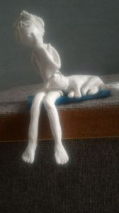 Sculpture de Carole Dumas: Mademoiselle et son chat