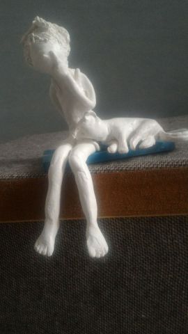 Mademoiselle et son chat - Sculpture - Carole Dumas