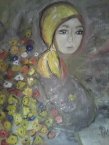 ,, La femme aux fleurs jaunes'' - Peinture - Virginica