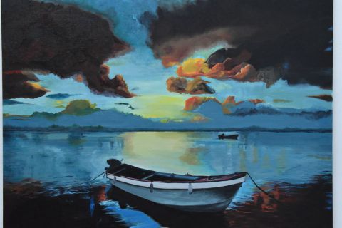 L'artiste joky kamo - peinture paysage coucher de soleil