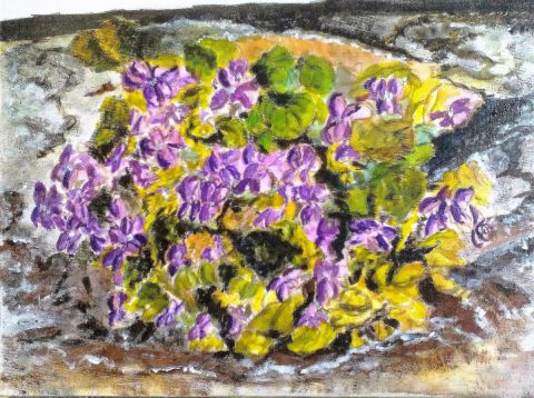 L'artiste Marie LOPEZ - Bouquet de violettes sur pied