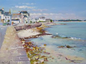 Peinture de Henri Le Goff: Bord de mer à l'Ile Tudy (Finistère, Bretagne, France)