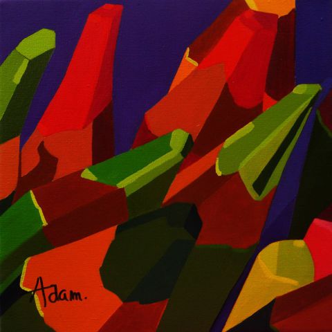 Crayons 2, rouges et verts - Peinture - adam brigitte