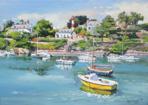 Barques au port de Doelan - Peinture - Henri Le Goff