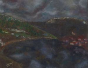 Peinture de Christian Bligny: Un soir en montagne