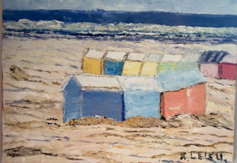 Cabines de plage colorèes de la mer du Nord - Peinture - agnes59peintre