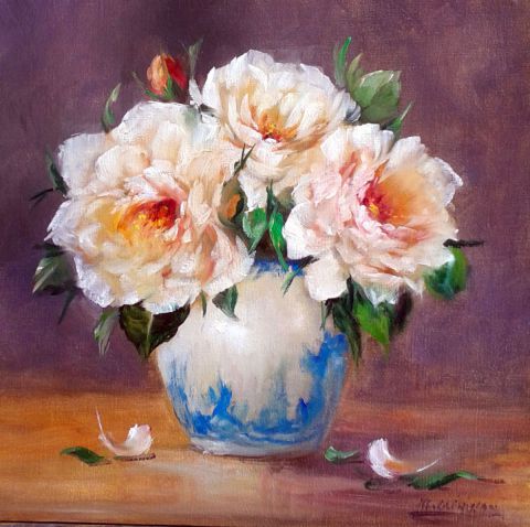 Roses blanches du jardin - Peinture - chrispaint-flowers Roses blanches du jardin - Peinture - chrispaint-flowers