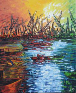 Peinture de Gerard SERVAIS: Rotterdam un soir d'été