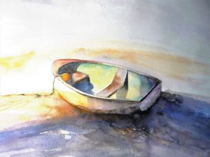 Peinture de Jean Luc SECORDEL: Barque au couchant