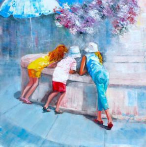 Peinture de Chantal  Urquiza: Les enfants de la fontaine 