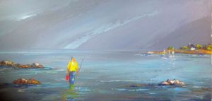 Peinture de Philippe CALABRO: pêcheur à pied
