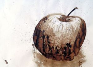 Peinture de Roselin-Art: Dessin au brou de noix. Pomme
