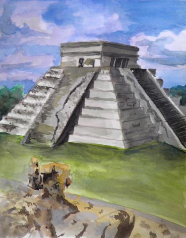 Aquarelle de 1998. Temple inca - Peinture - Roselin-Art Aquarelle de 1998. Temple inca - Peinture - Roselin-Art