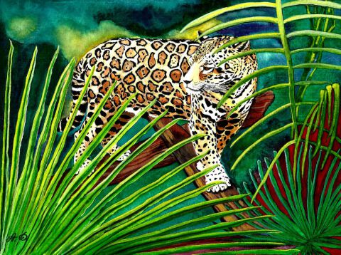Le jaguar, seigneur de la jungle amazonienne - Peinture - kirovana