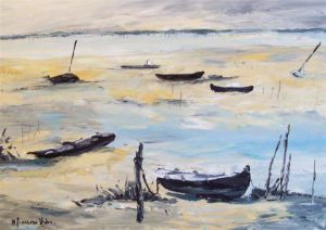 Peinture de francoise ader: l Aiguillon à marée basse