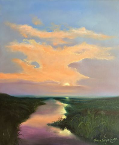 Coucher de soleil sur la Camargue - Peinture - Francis BOCQUET Coucher de soleil sur la Camargue - Peinture - Francis BOCQUET