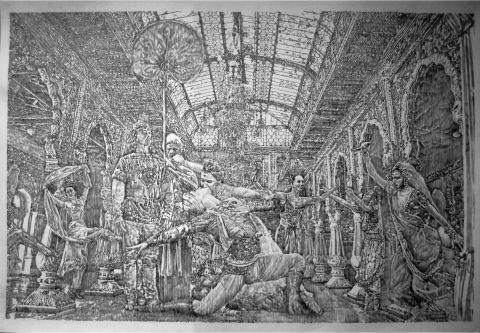 L'artiste Walid LEMKECHER - Amour et trahison. Crayon HB sur papier Ingres – 100 cm x 100 cm  L'artiste Walid LEMKECHER - Amour et trahison. Crayon HB sur papier Ingres – 100 cm x 100 cm