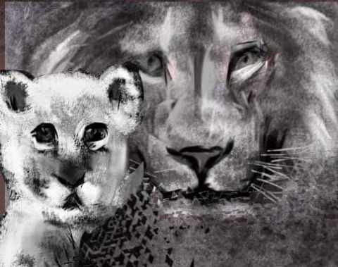 L'artiste Jacky Patin - Le lion et son petit