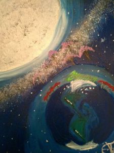 Peinture de elena: lune enviant  la terre