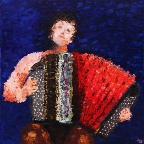L'accordéoniste - Peinture - Aguila Bernard