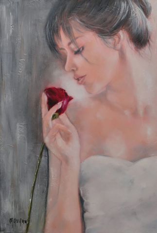 L'artiste MARTINE GREGOIRE - Femme à la rose rouge