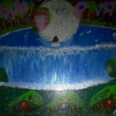 lune prenant un bain - Peinture - elena
