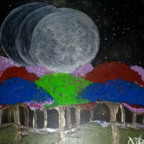 ltrois lunes tombant sur la forêt - Peinture - elena