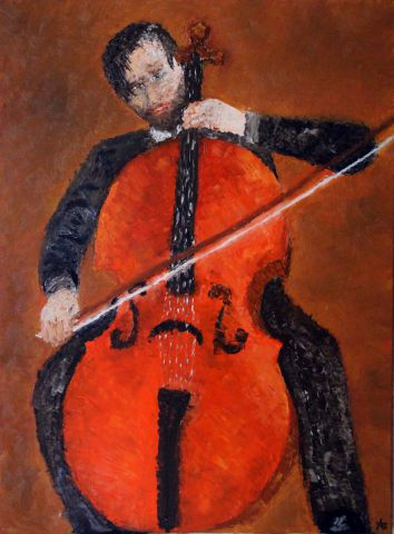 Le violoncelliste - Peinture - Aguila Bernard