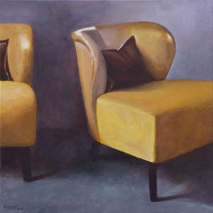 Peinture de Patrice Lannoy: Intérieur N°61 Two Yellow Armchairs