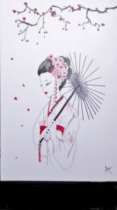 Peinture de Akino: geisha ombrelle