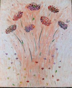 Peinture de carole zilberstein: trois fourmis au jardin
