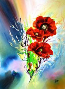 Peinture de Sophie SIROT: Fleurs de coquelicots