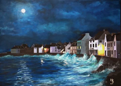 L'artiste Henri SACCHI - Clair de lune à l'île de Sein