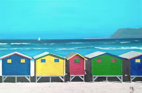 Cabines de plage - Peinture - Henri SACCHI