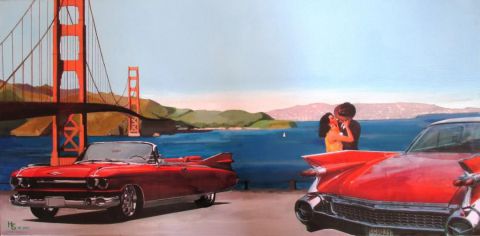 Cadillac love meeting - Peinture - Henri SACCHI