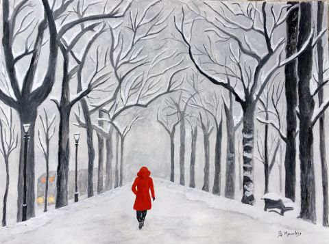 L'artiste Germaine Mauclere - le manteau rouge