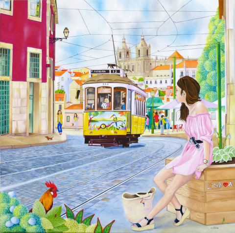 Quand Lisbonne fait son cinoche - Peinture - martine alison Quand Lisbonne fait son cinoche - Peinture - martine alison