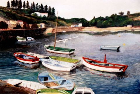 Le Port de la Meule (Ile d'Yeu) - Peinture - Henri SACCHI