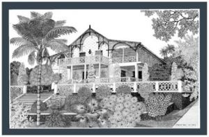 Dessin de Francois MOLL: 25 - Habitation les Flamboyants - Schoelcher - Martinique